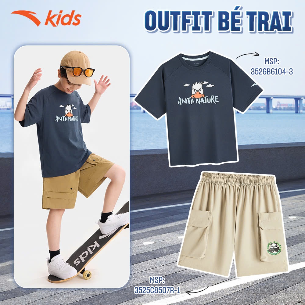 Anta Kids Áo Thun Bé Trai Thời Trang Thể Thao Mát Lạnh Mềm Mịn 3526B6104