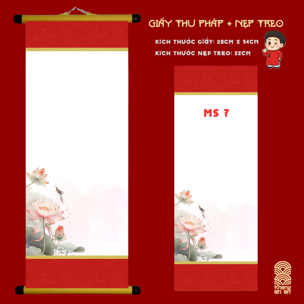 COMBO 10 LIỄN GIẤY VIẾT THƯ PHÁP CÓ IN NỀN SEN 07 SIZE 20CMX54CM