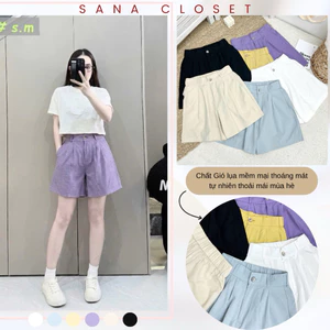 Quần Short Nữ Linen Thoáng Mát Mềm Mịn, Quần Đùi Nữ Basic Cạp Mix Chun Sau Dễ Phối Đồ | SANA CLOSET #091