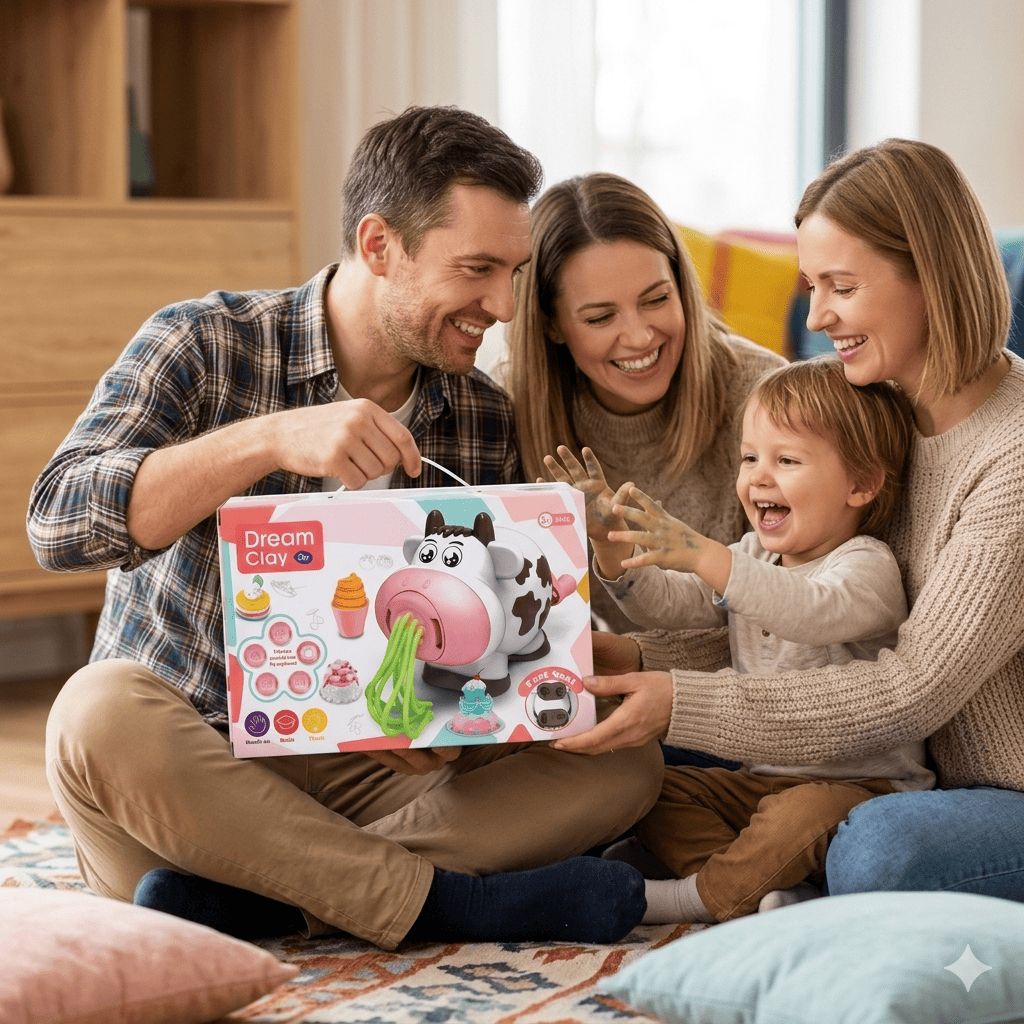 Bộ Đồ Chơi Đất Nặn Cho Bé Máy Làm Mì Làm Kem Hình Chú Bò Kèm Khuôn Phụ Kiện Đồ Chơi DIY