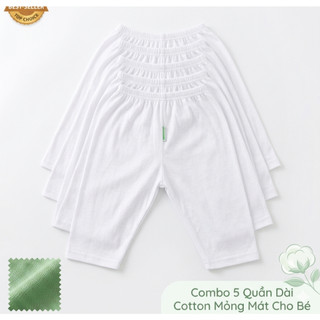 [COMBO 3 cái] Quần dài trắng chất cotton mỏng mát cho bé (sơ sinh -15kg) - Thun mát thoải mái