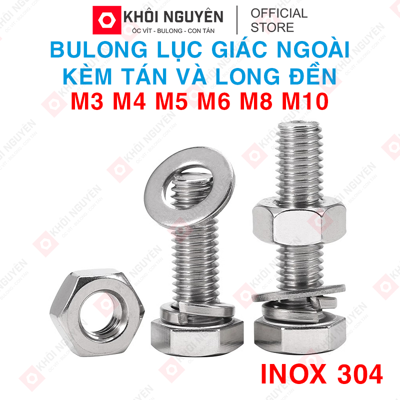 Bulong Lục Giác Ngoài Kèm Tán Và Long Đền INOX 304 Size M3 M4 M5 M6 M8 ...