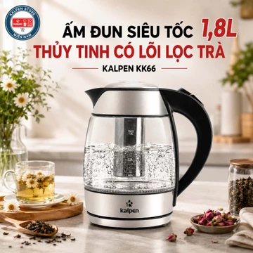 Ấm siêu tốc thủy tinh Kalpen KK66 1,8L, ấm đun siêu tốc, bình siêu tốc thủy tinh, ấm trà siêu tốc