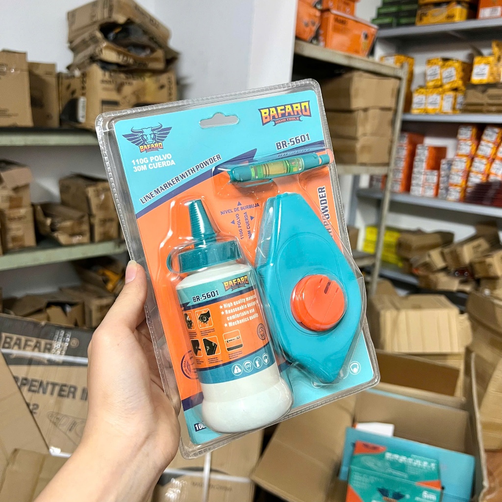 Bộ bật mực, búng mực tự động, thước búng mực 3 món, dây chỉ 15m, 30m