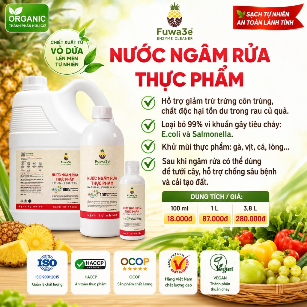 Nước Ngâm Rau Củ Quả Fuwa3e 3.8L Sinh Học Enzyme Lên Men Tự Nhiên Từ Vỏ Dứa An Toàn Cho Cả Gia Đình