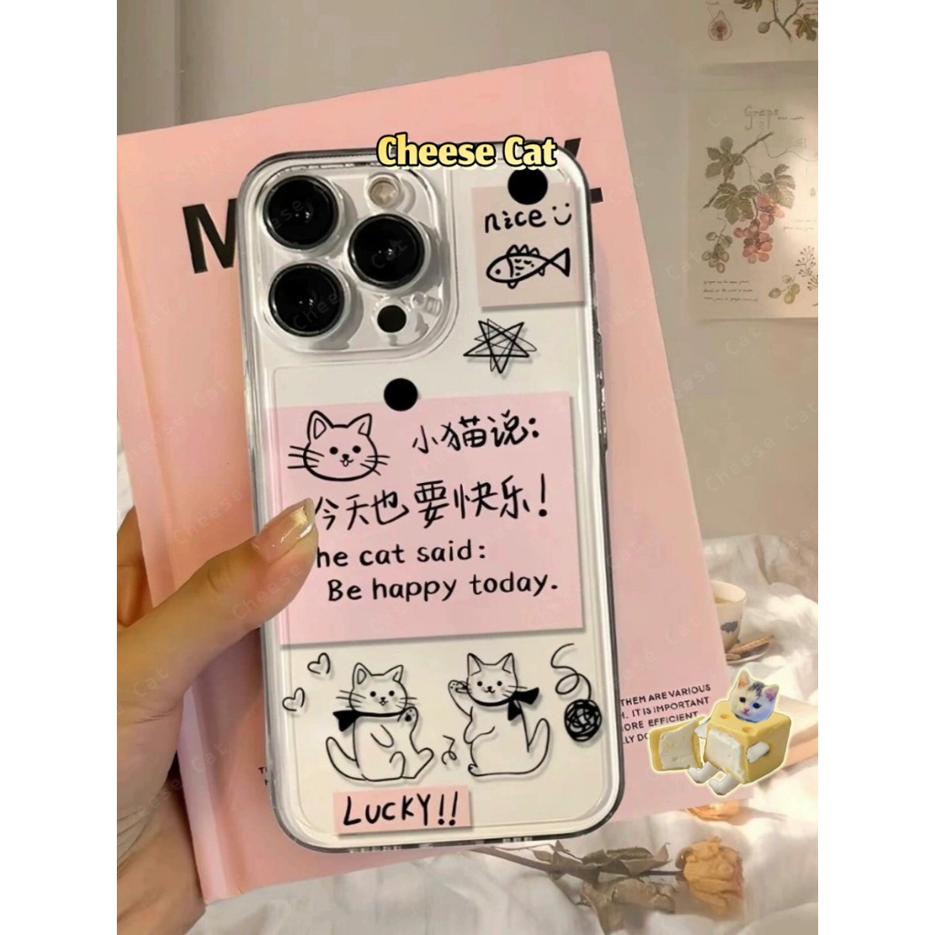 Ốp lưng hình nhật ký mèo màu hồng Tương thích với iPhone 15 14 13 12 11 16 17 Pro Max Xs 7 8 Plus SE Ốp bảo vệ mềm TPU