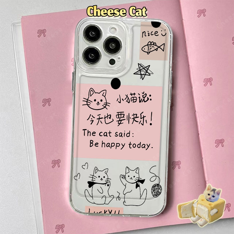 Ốp lưng hình nhật ký mèo màu hồng Tương thích với iPhone 15 14 13 12 11 16 17 Pro Max Xs 7 8 Plus SE Ốp bảo vệ mềm TPU