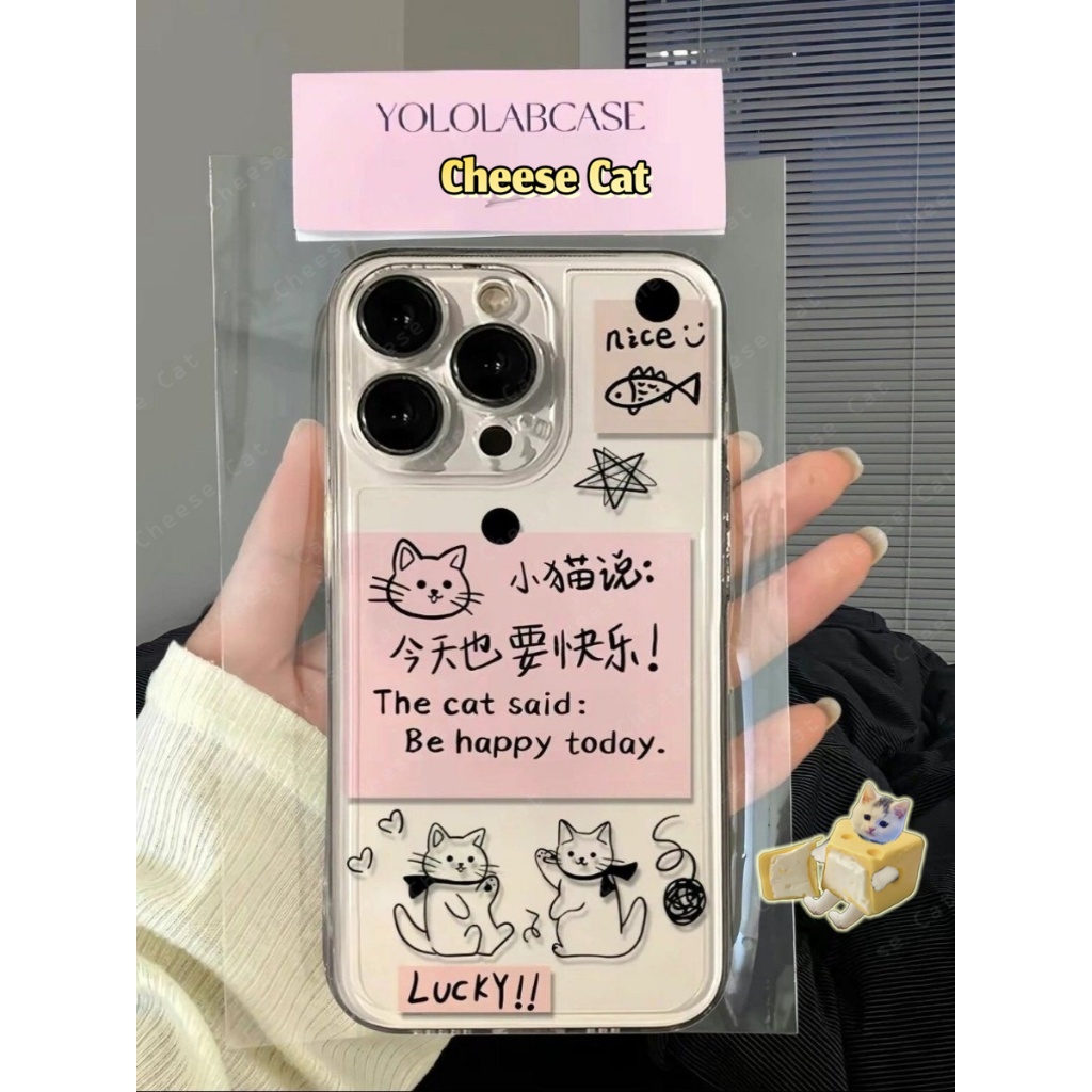 Ốp lưng hình nhật ký mèo màu hồng Tương thích với iPhone 15 14 13 12 11 16 17 Pro Max Xs 7 8 Plus SE Ốp bảo vệ mềm TPU