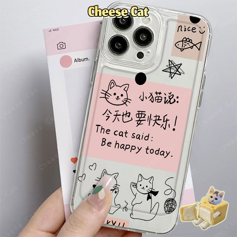 Ốp lưng hình nhật ký mèo màu hồng Tương thích với iPhone 15 14 13 12 11 16 17 Pro Max Xs 7 8 Plus SE Ốp bảo vệ mềm TPU