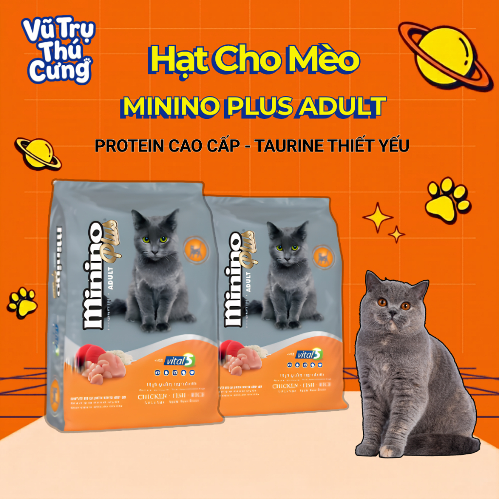 Thức Ăn Hạt Cho Mèo Minino Adult Plus - Vị Gà, Cá Ngừ & Gạo