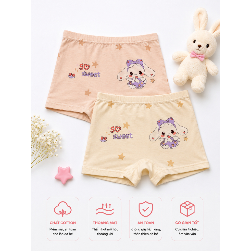 COMBO 2 - COMBO 5 Quần Chip Bé Gái cotton kháng khuẩn mềm mát, thoáng mát co giãn
