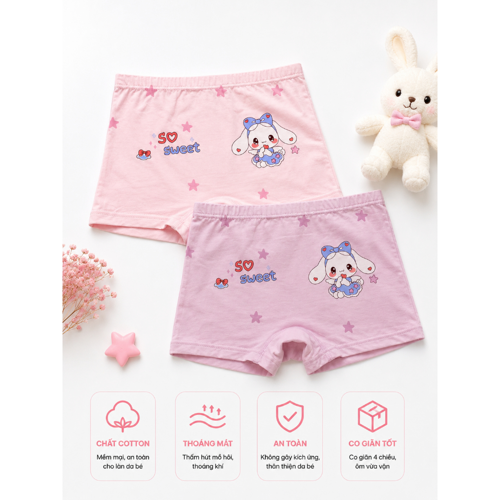 COMBO 2 - COMBO 5 Quần Chip Bé Gái cotton kháng khuẩn mềm mát, thoáng mát co giãn