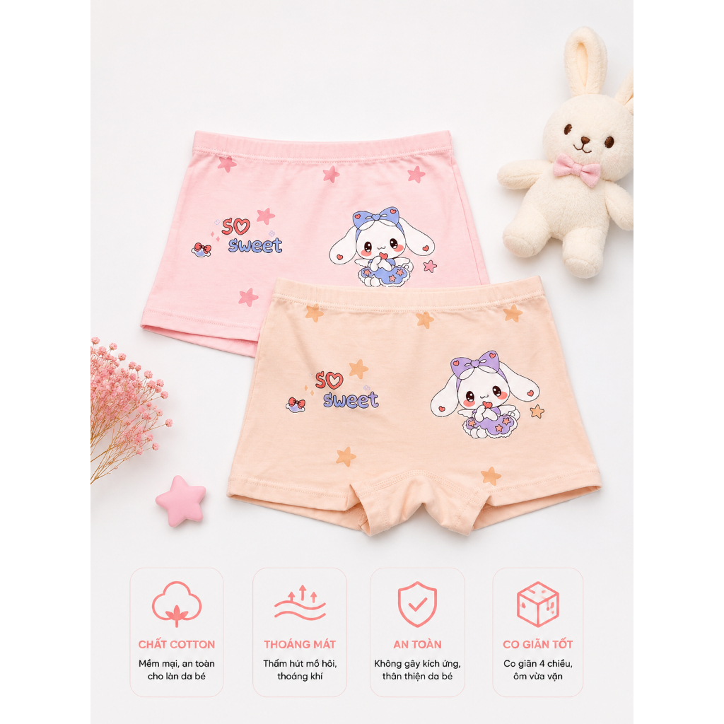 COMBO 2 - COMBO 5 Quần Chip Bé Gái cotton kháng khuẩn mềm mát, thoáng mát co giãn