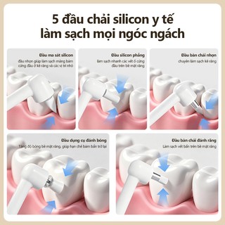 kawu Máy làm sạch răng bằng sóng siêu âm sạc lại được đầu silicon y tế máy cạo vôi răng tại nhà