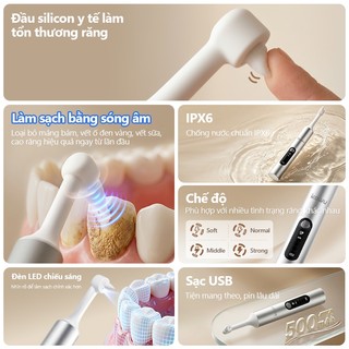 kawu Máy làm sạch răng bằng sóng siêu âm sạc lại được đầu silicon y tế máy cạo vôi răng tại nhà