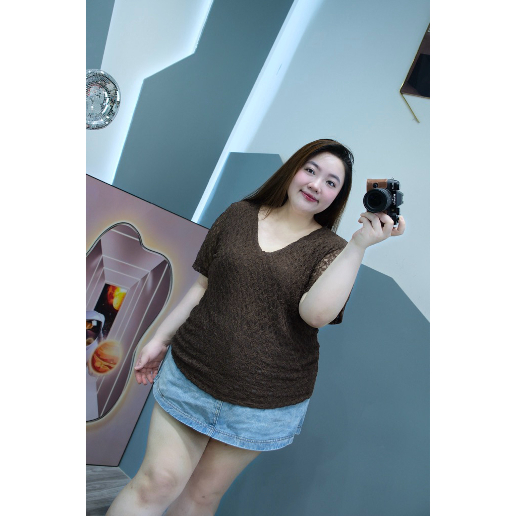 (Múp Bigsize) Áo ren cổ tim tay ngắn bigsize 65-115kg