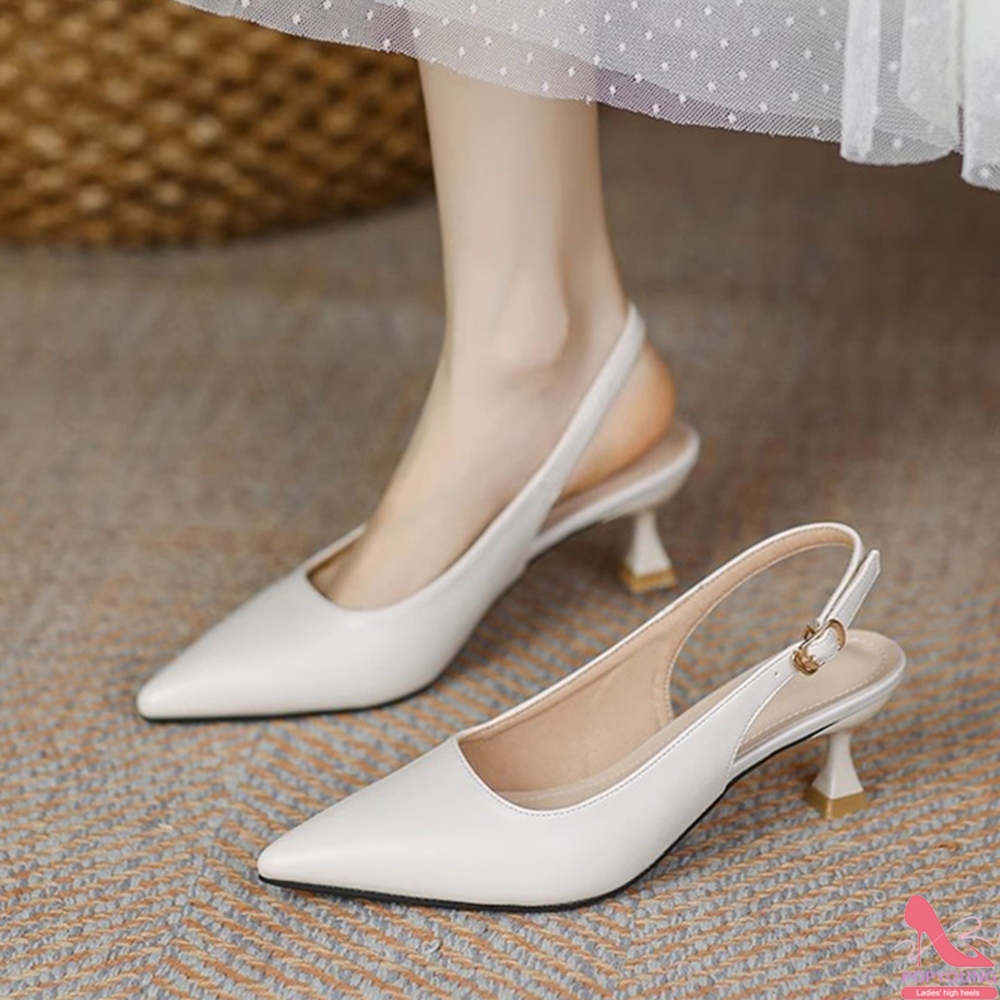 [PY] Dép nữ Giày cao gót 5 phân mũi nhọn slingback thiết kế đơn giản dễ mang