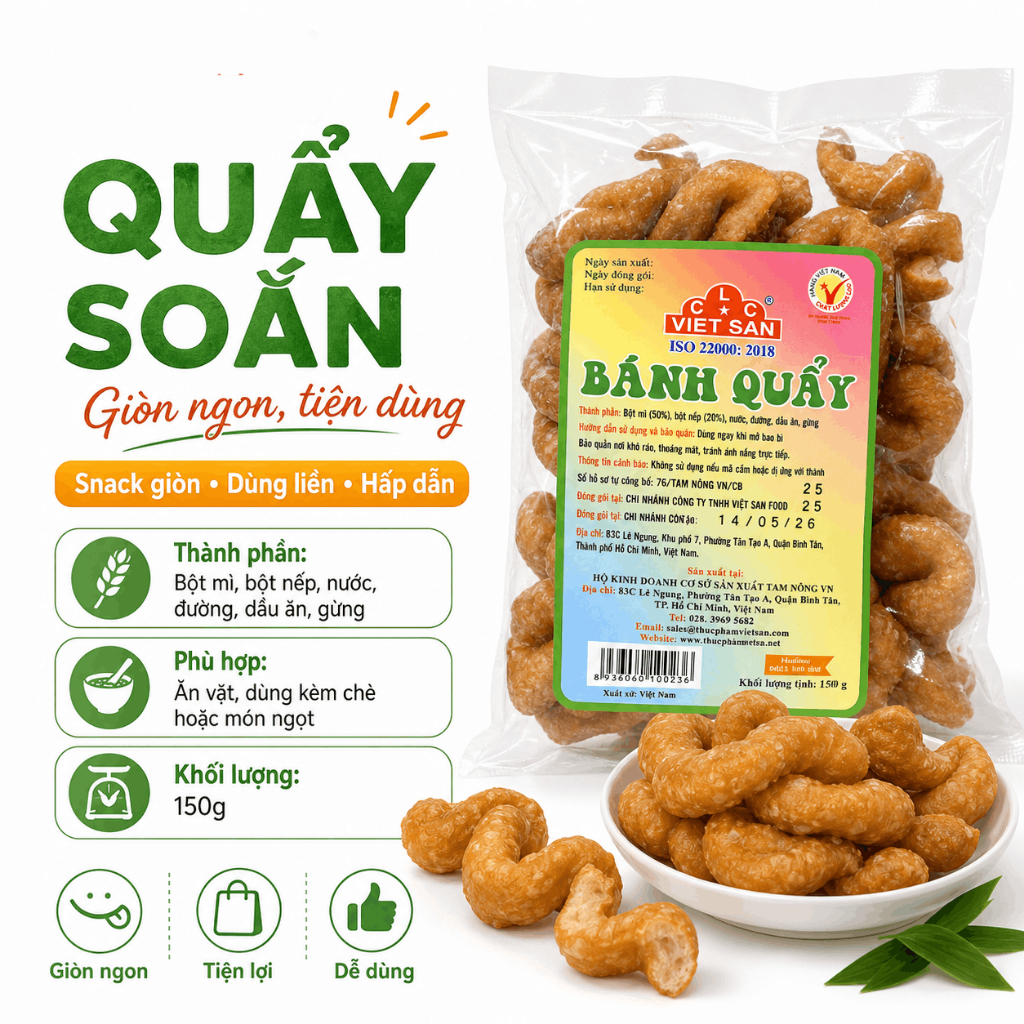 Bánh Quẩy Xoắn Việt San 150g - Vị Ngọt Thanh Chuẩn Vị Tuổi Thơ