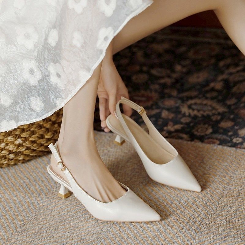 [PY] Dép nữ Giày cao gót 5 phân mũi nhọn slingback thiết kế đơn giản dễ mang