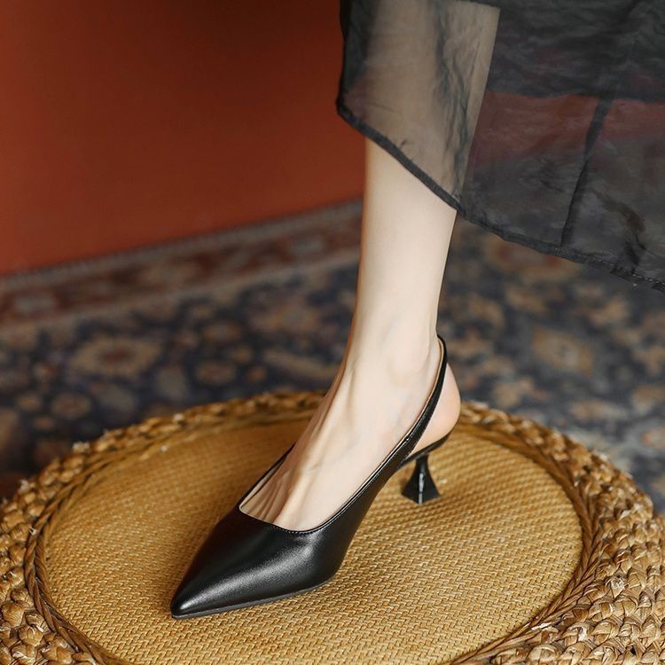 [PY] Dép nữ Giày cao gót 5 phân mũi nhọn slingback thiết kế đơn giản dễ mang