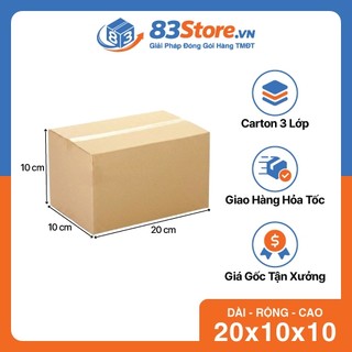 Combo 50 Hộp Carton 20x10x10cm 3 Lớp Sóng C - Thùng Carton 83Store Đóng Hàng Cứng Cáp, Mỹ Phẩm, Phụ Kiện.