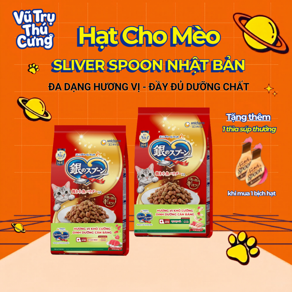 Thức Ăn Hạt Cho Mèo Silver Spoon Nhật Bản 1Kg Giàu Dinh Dưỡng