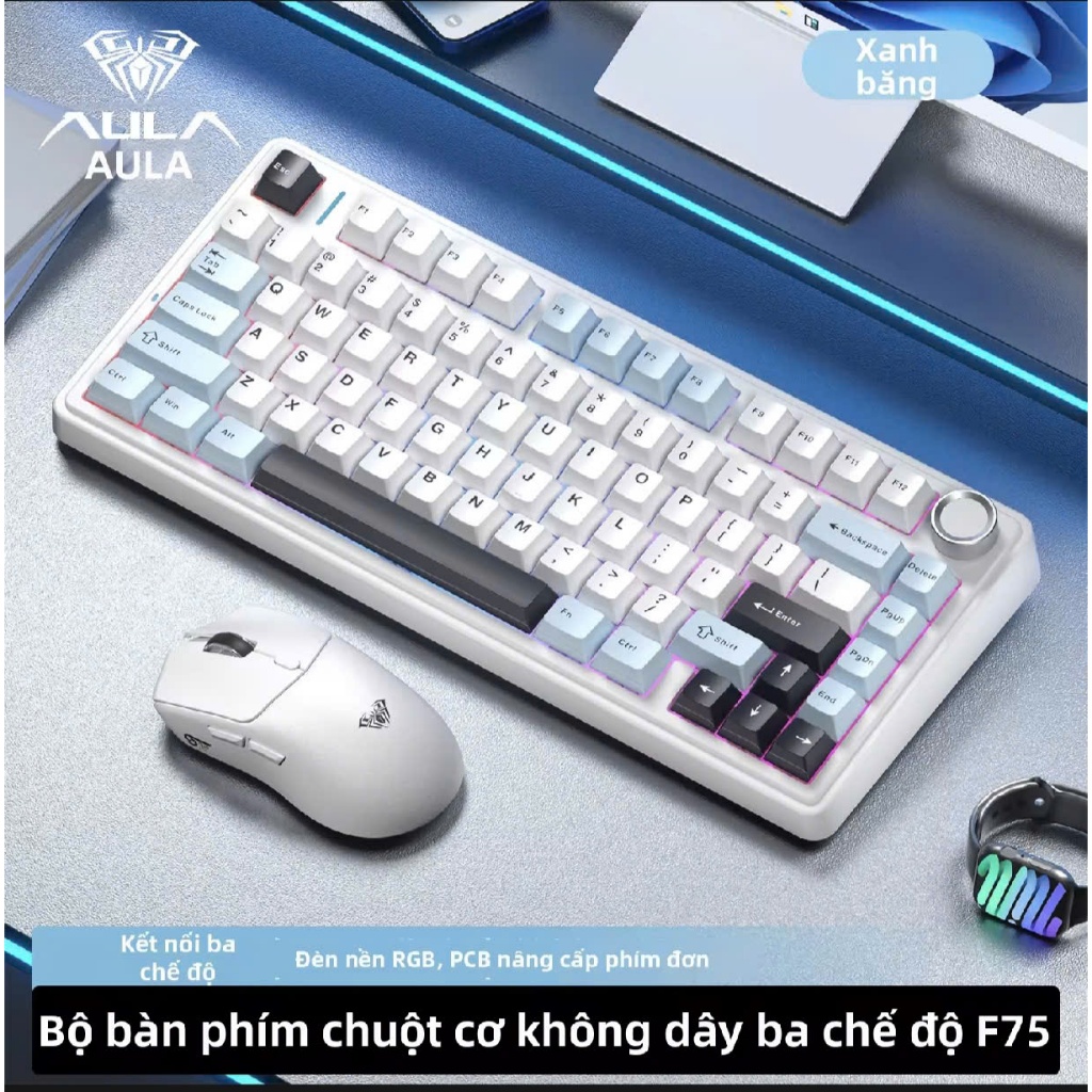 BÀN PHÍM CƠ - AULA F75 Wireless 3 Mode - Bàn Phím Cơ Gaming RGB Gasket Mount Hot Swap