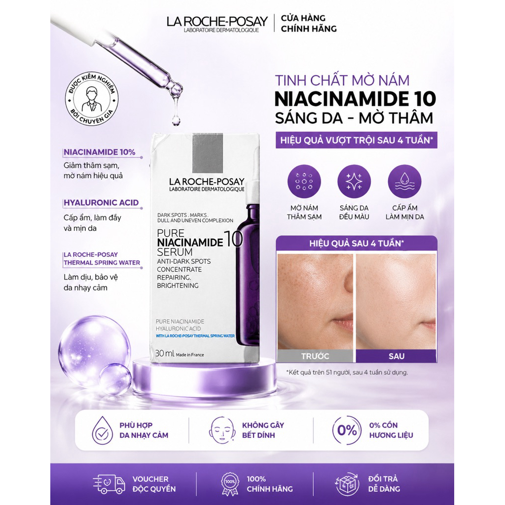 Serum La Roche Posay Pure Niacinamide 10 30ml Chính Hãng | Mờ Thâm Sáng Da