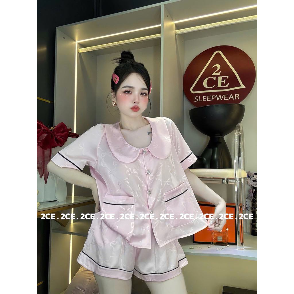 Bộ đùi (40-60kg) - pijama mặc nhà cho nữ cổ sen túi áo lụa mịn in ẩn mềm mát QC sang