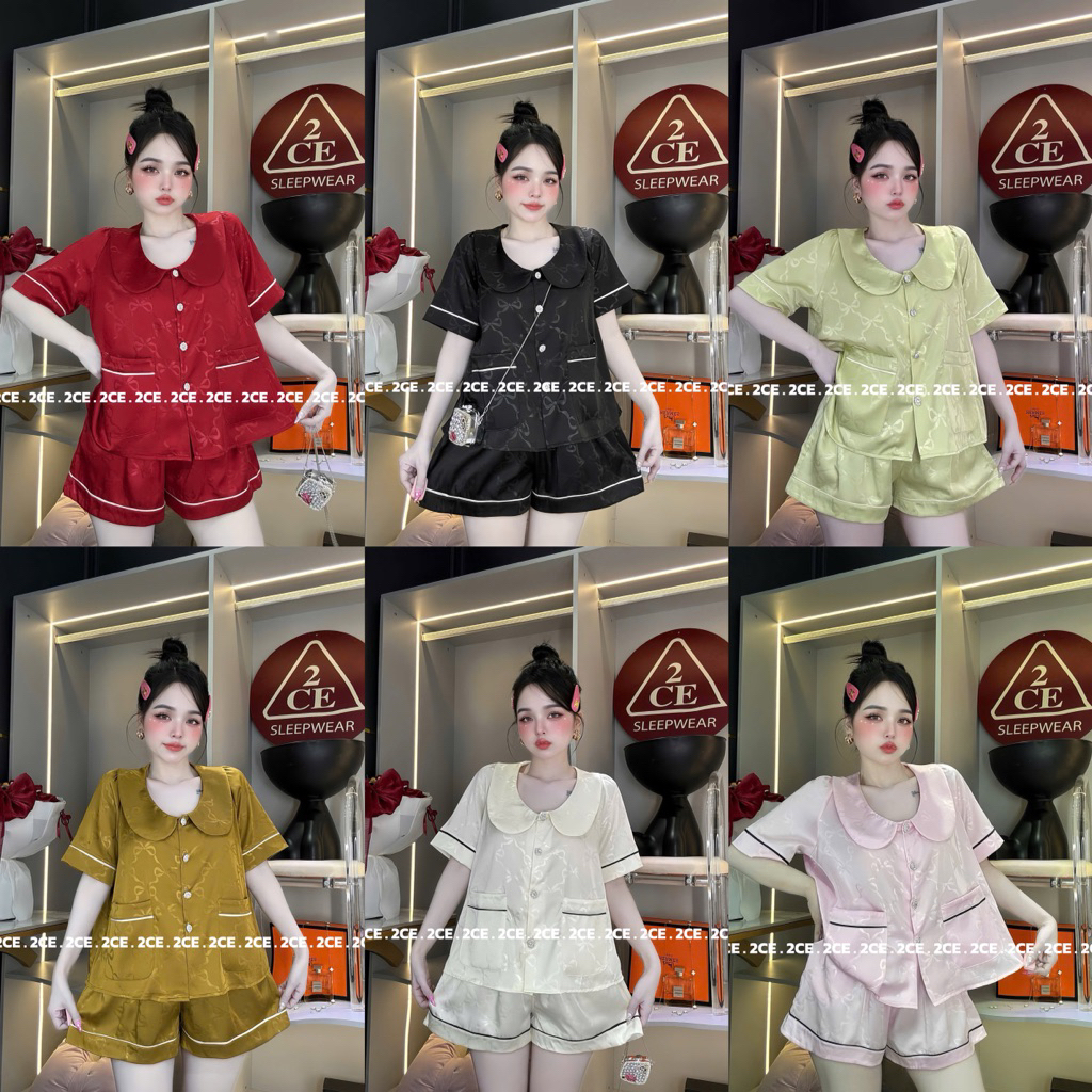 Bộ đùi (40-60kg) - pijama mặc nhà cho nữ cổ sen túi áo lụa mịn in ẩn mềm mát QC sang