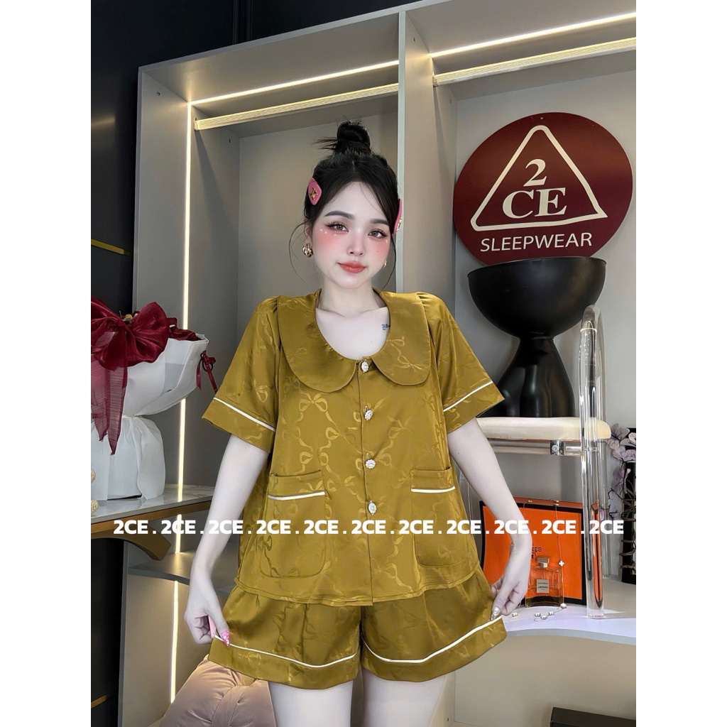 Bộ đùi (40-60kg) - pijama mặc nhà cho nữ cổ sen túi áo lụa mịn in ẩn mềm mát QC sang