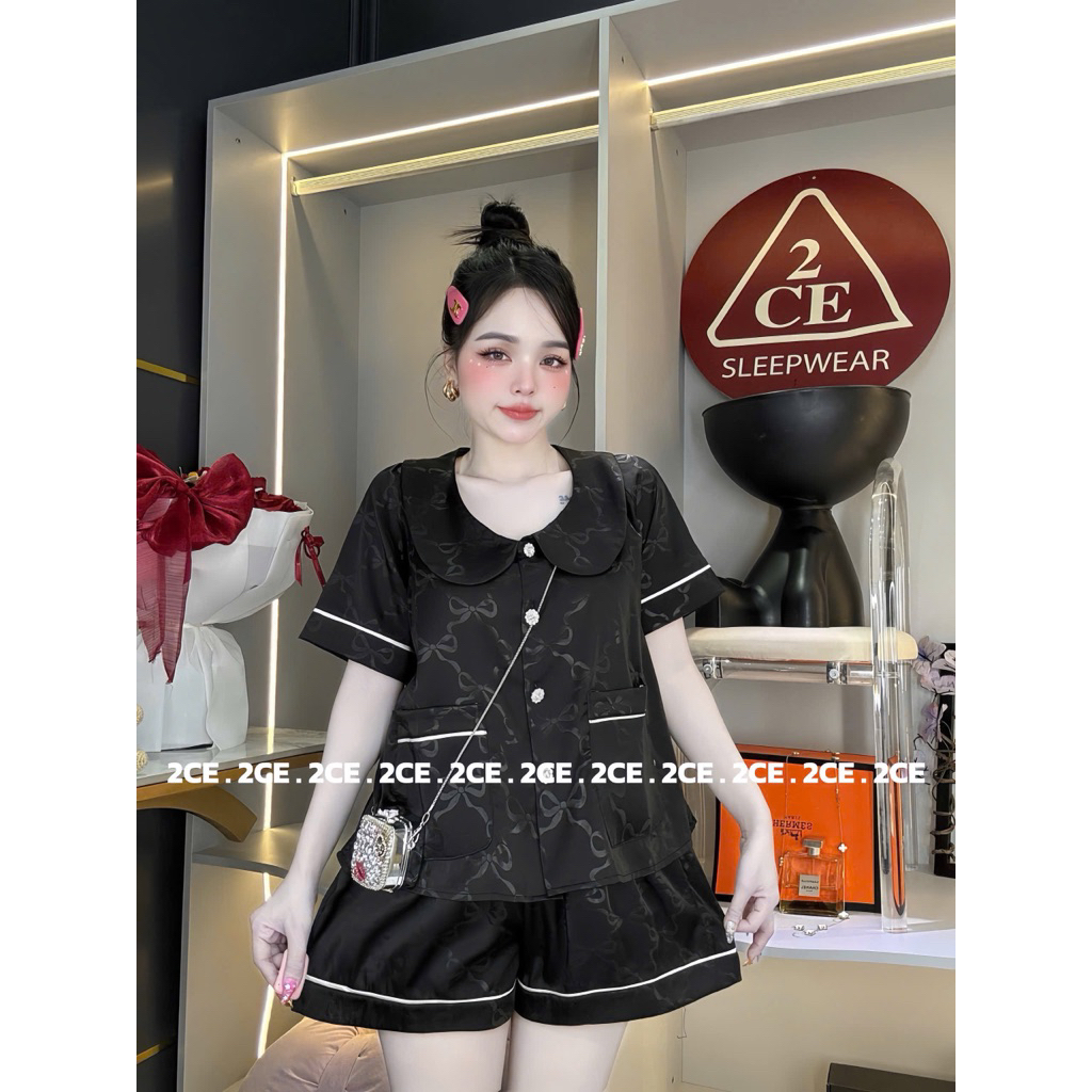 Bộ đùi (40-60kg) - pijama mặc nhà cho nữ cổ sen túi áo lụa mịn in ẩn mềm mát QC sang