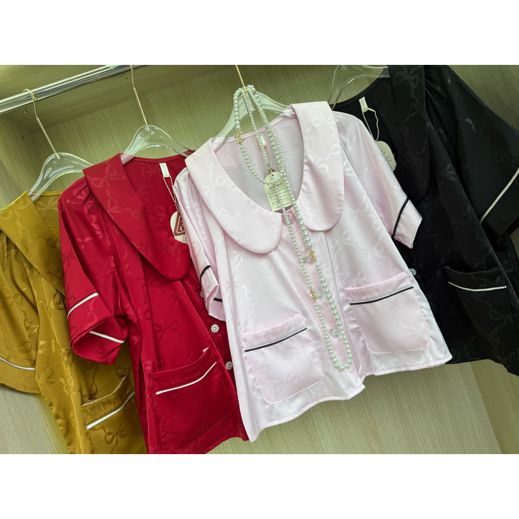 Bộ đùi (40-60kg) - pijama mặc nhà cho nữ cổ sen túi áo lụa mịn in ẩn mềm mát QC sang