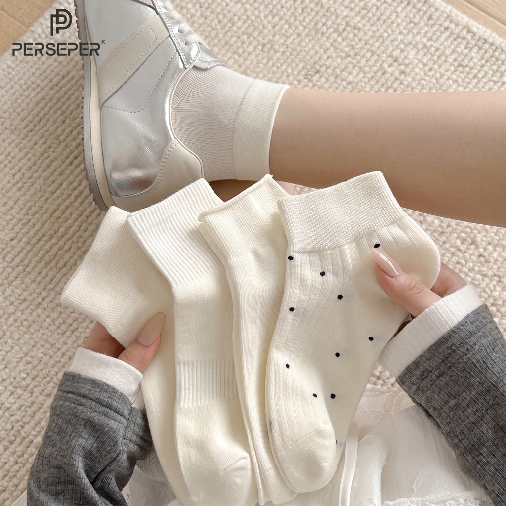 Tất vớ nữ set 5 đôi cổ ngắn phong cách tiểu thư nữ tính, chất liệu mềm mịn thoáng khí - Ekiu Shop