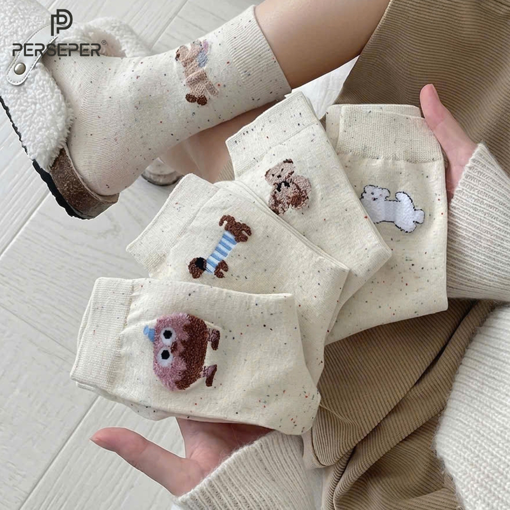 Tất vớ nữ hạt màu cổ cao họa tiết dễ thương đáng yêu, chất liệu mềm mịn thoáng khí - Ekiu Shop