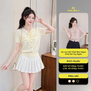 Áo Len Nữ Vileli Bèo Ngực Phối Nơ Tay Ngắn Dệt Kim Mềm Mịn Tiểu Thư Trẻ Trung Dễ Phối VL2607