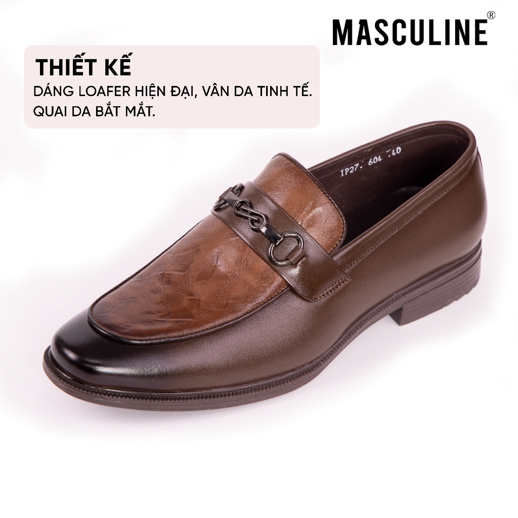 Giày Tây Loafer Nam MASCULINE MCS600 Da Bò Mềm Mại Kiểu Dáng Công Sở Sang Trọng Đế Cao 3CM