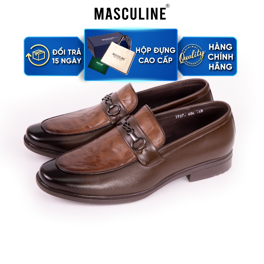 Giày Tây Loafer Nam MASCULINE MCS600 Da Bò Mềm Mại Kiểu Dáng Công Sở Sang Trọng Đế Cao 3CM