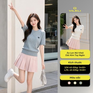 Áo Len Nữ Vileli Dệt Kim Tay Ngắn Thêu Logo Form Ôm Nhẹ Thanh Lịch Trẻ Trung VL2613