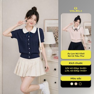 Áo Len Nữ Vileli Nơ Cổ Tiểu Thư Tay Ngắn Dệt Kim Mềm Mịn Nữ Tính Trẻ Trung VL2609