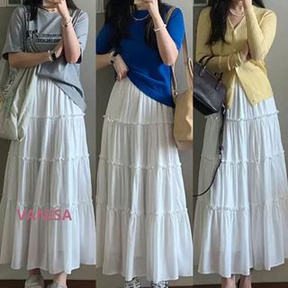 Váy dài xoè lưng chun bánh bèo xinh chất voan mềm đen trắng VANISA CV037