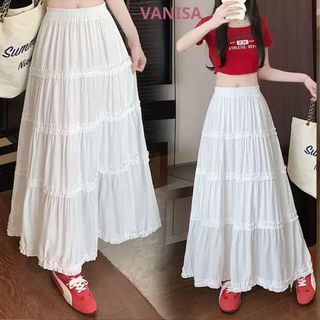 Váy dài xoè lưng chun bánh bèo xinh chất voan mềm đen trắng VANISA CV037