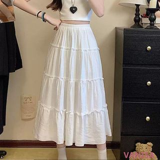 Váy dài xoè lưng chun bánh bèo xinh chất voan mềm đen trắng VANISA CV037