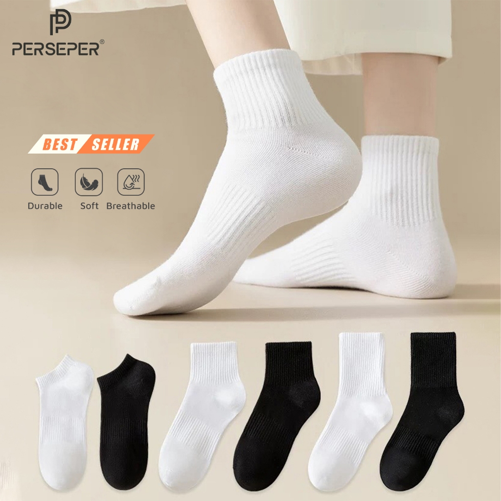 Tất vớ nam nữ cổ lửng trắng đen basic, chất liệu cotton co giãn 4 chiều - Ekiu Shop