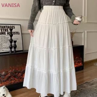 Váy dài xoè lưng chun bánh bèo xinh chất voan mềm đen trắng VANISA CV037