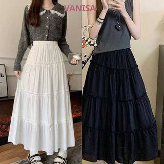 Váy dài xoè lưng chun bánh bèo xinh chất voan mềm đen trắng VANISA CV037