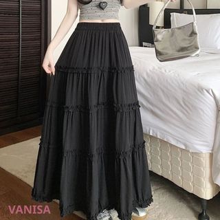 Chân váy xoè midi dáng dài lưng chun nữ xinh voan mềm đen trắng VANISA CV037