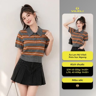 Áo Len Nữ Vileli Polo Sọc Ngang Phối Màu Dệt Kim Form Ôm Nhẹ Trẻ Trung Dễ Phối Đồ VL2612