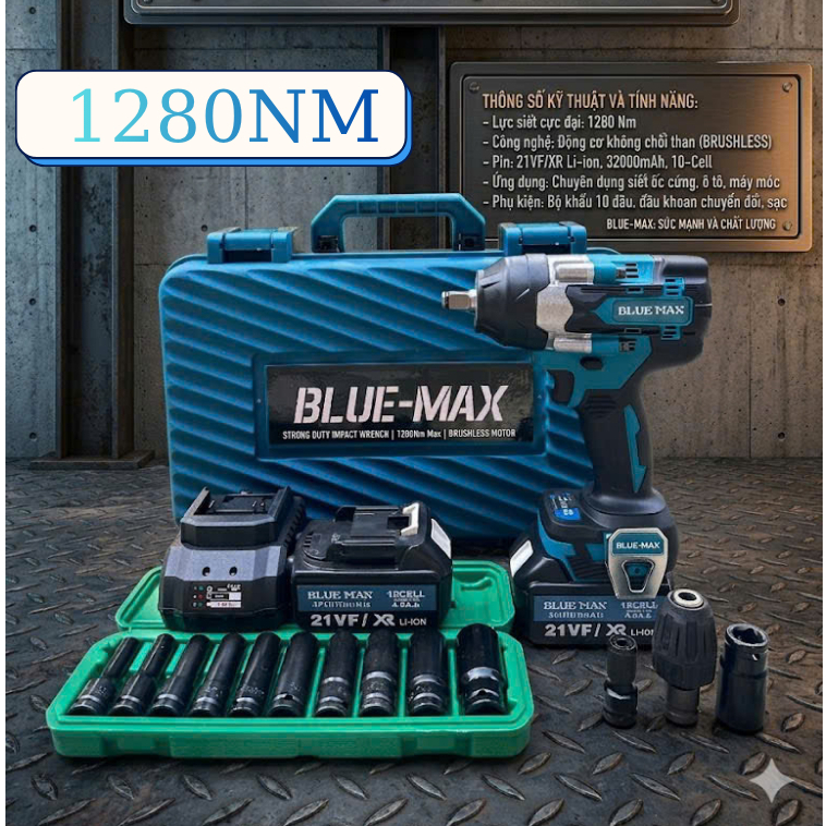 MÁY SIẾT BULONG BLUMAX, Lực siết 1280Nm - SIẾT BULONG Ô TÔ ỐC 38 - 48 MẠNH MẼ ĐƠN GIẢN