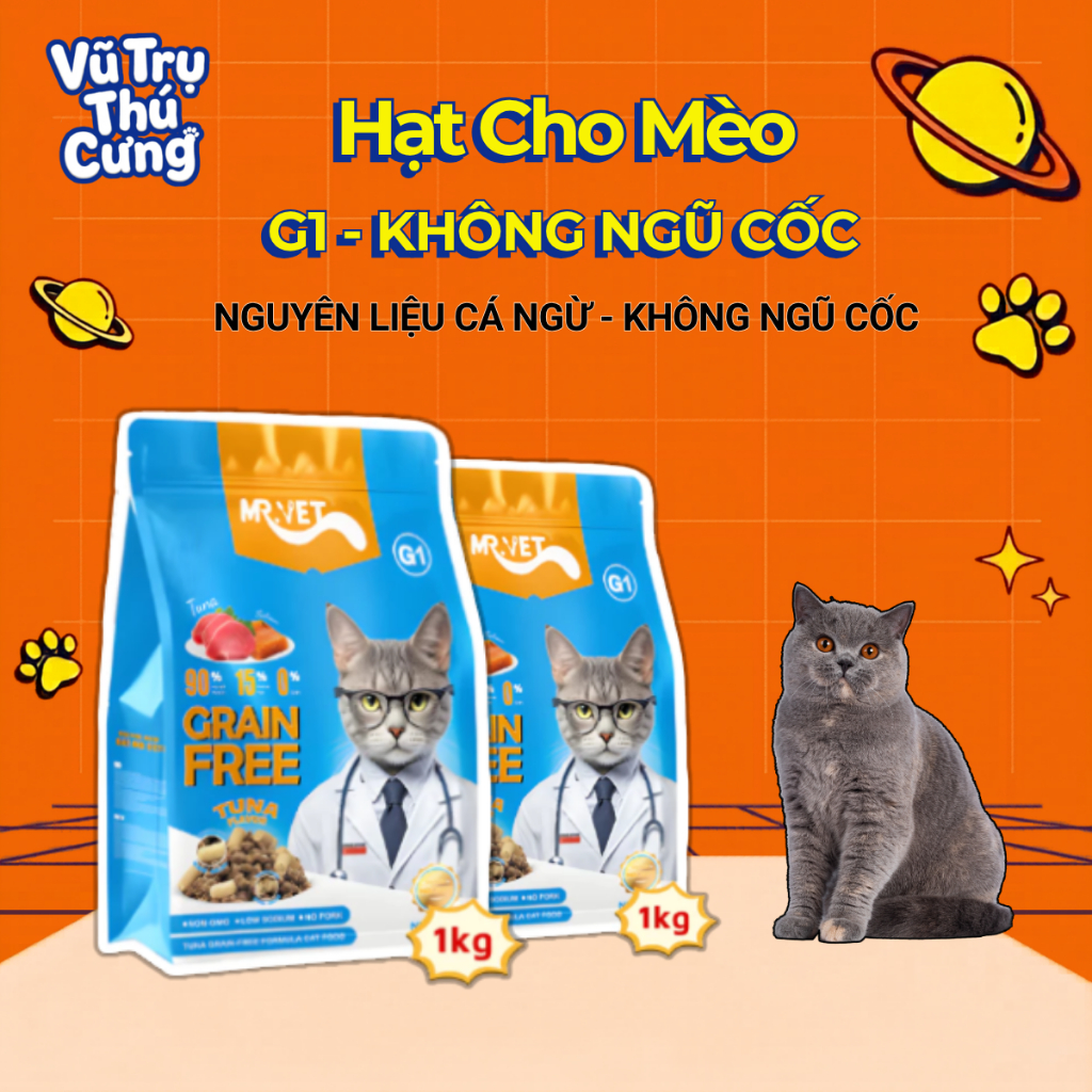 Hạt Cho Mèo MRVET G1 Không Chứa Ngũ Cốc Mix Topping Gói 1KG
